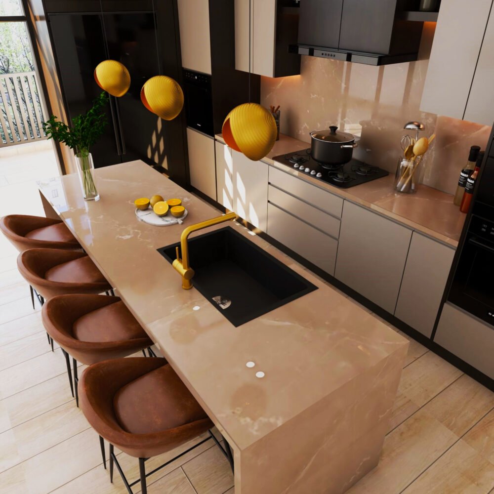 Contemporary Black Granite Top Mount Kitchen Sink Design