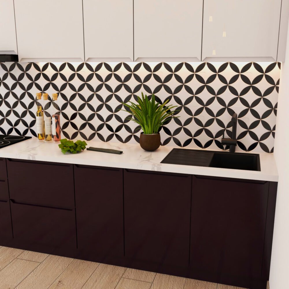 Modern Top Mount Basin Wash Design With Black Granite Single Bowl And Drainboard