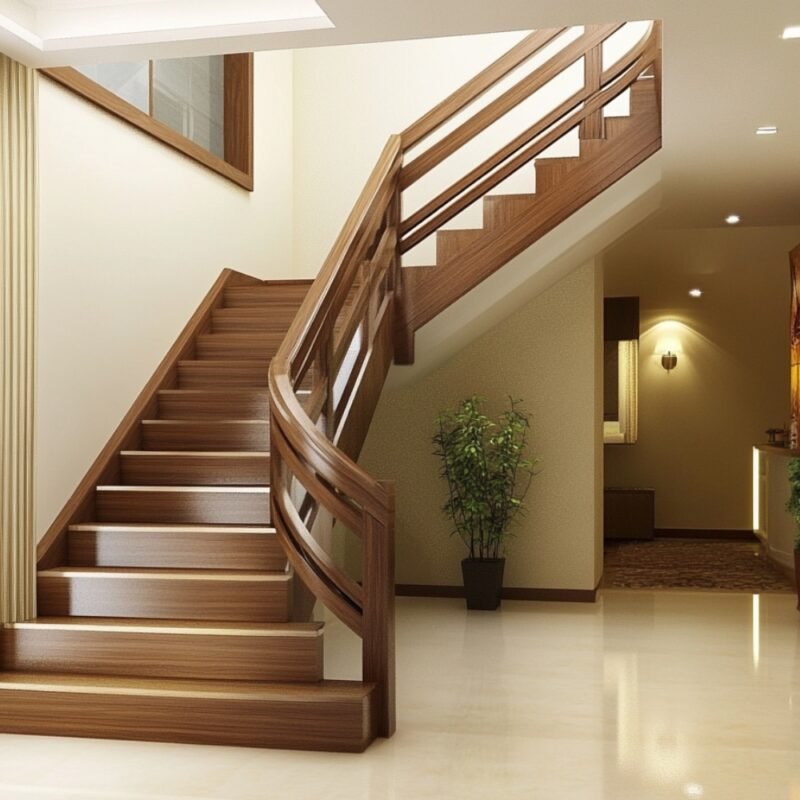 Contemporary L-Shaped Staircase Design with Wood Construction