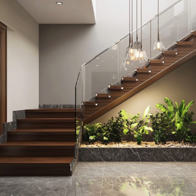L-Shaped Wooden Staircase Design for a Modern Look