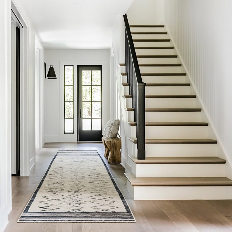 Minimalist Straight Staircase Design in Wood and Metal Combination