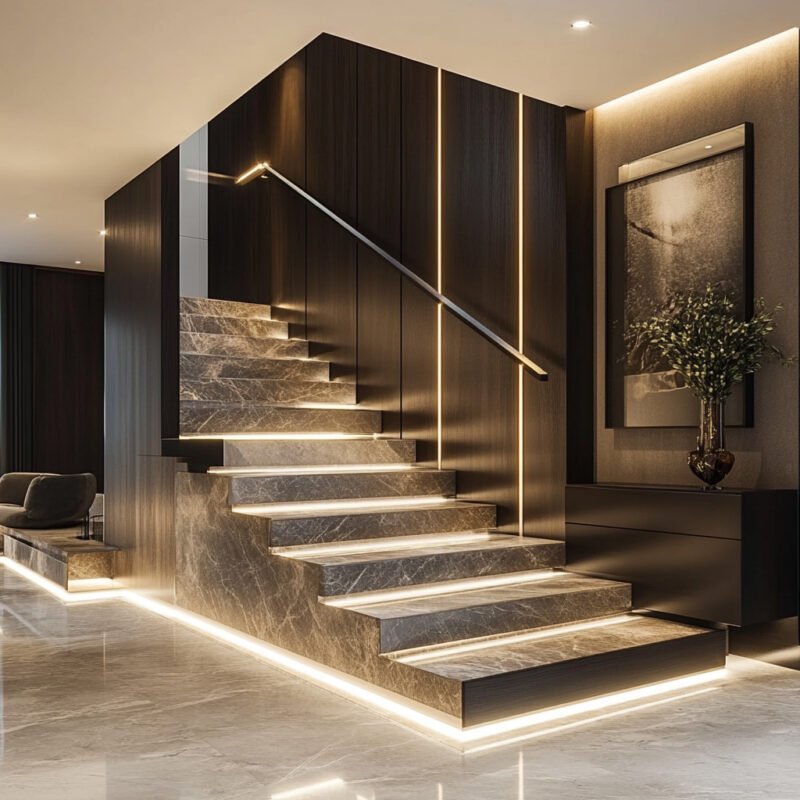 Contemporary Grey Marble Staircase Design