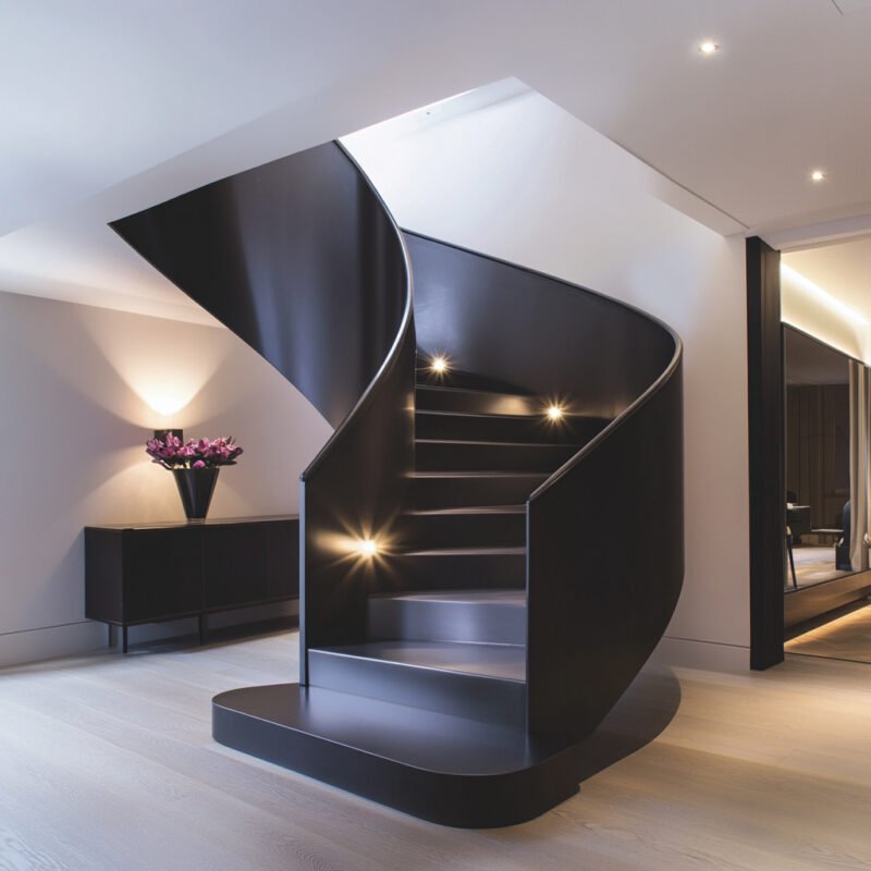 Modern Spiral Staircase Design With Minimal Metal Finish