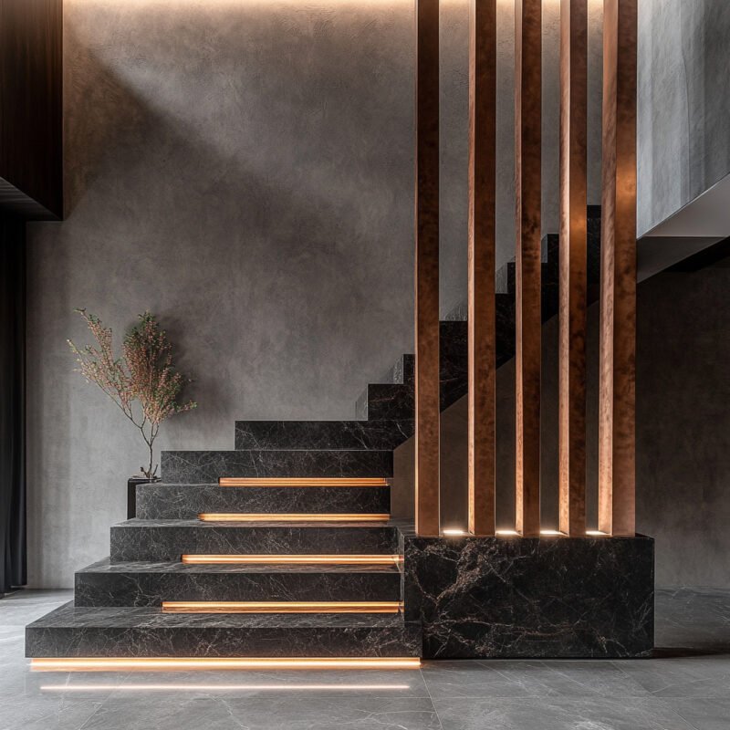 L-Shaped Marble Staircase Design for Modern Style