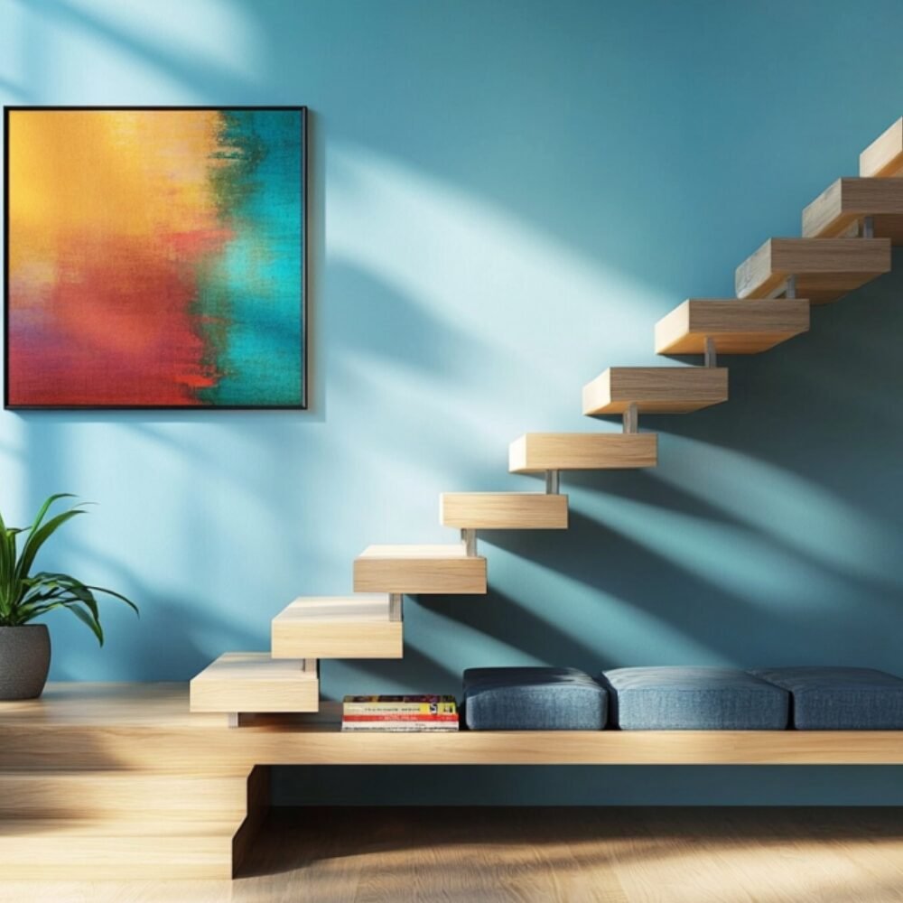 Contemporary L-Shaped Wooden Staircase Design