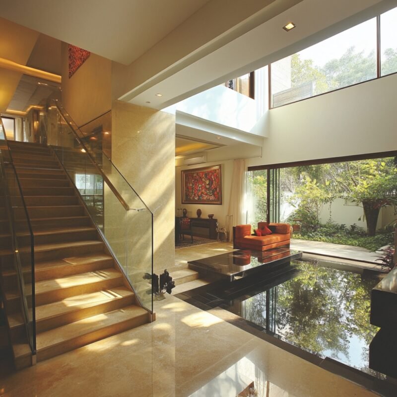 Contemporary Straight Staircase Design in Concrete