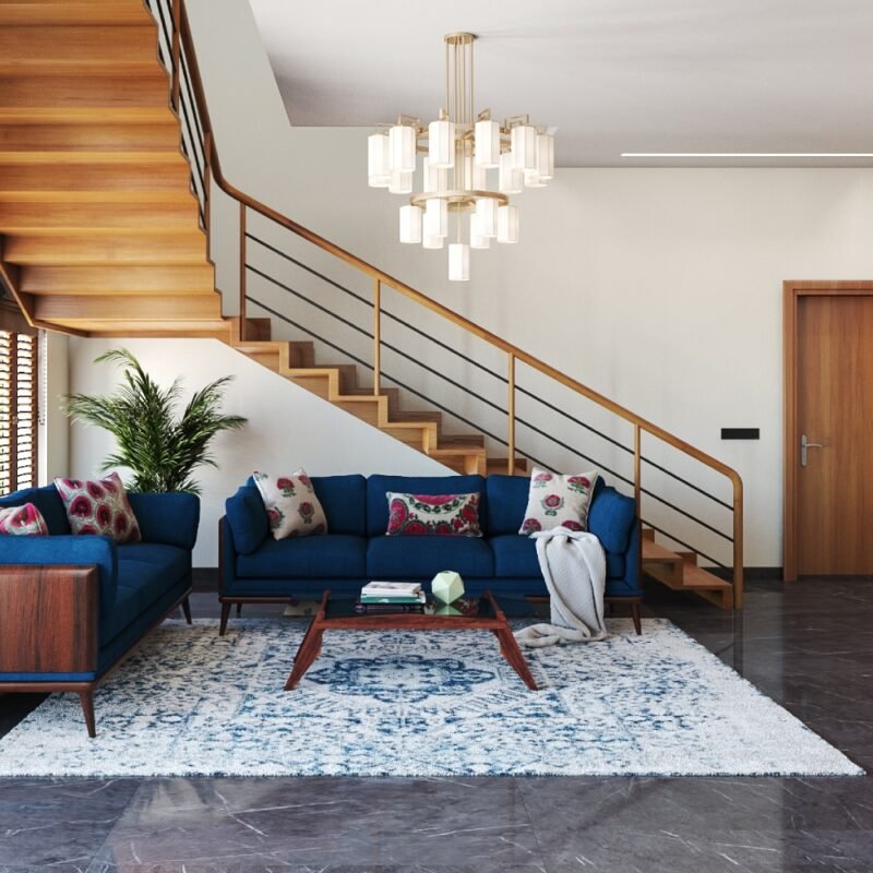 Mid-Century Modern Wooden L-Shaped Staircase Design