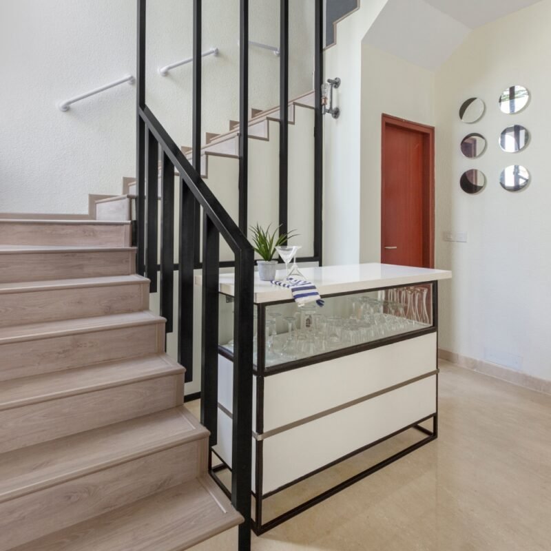 Mid-Century Modern U-Shaped Staircase Design with Two Landings