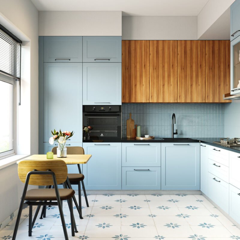 Smart Space-Saving Kitchen with Full-Height Cabinets and Compact Dining Nook