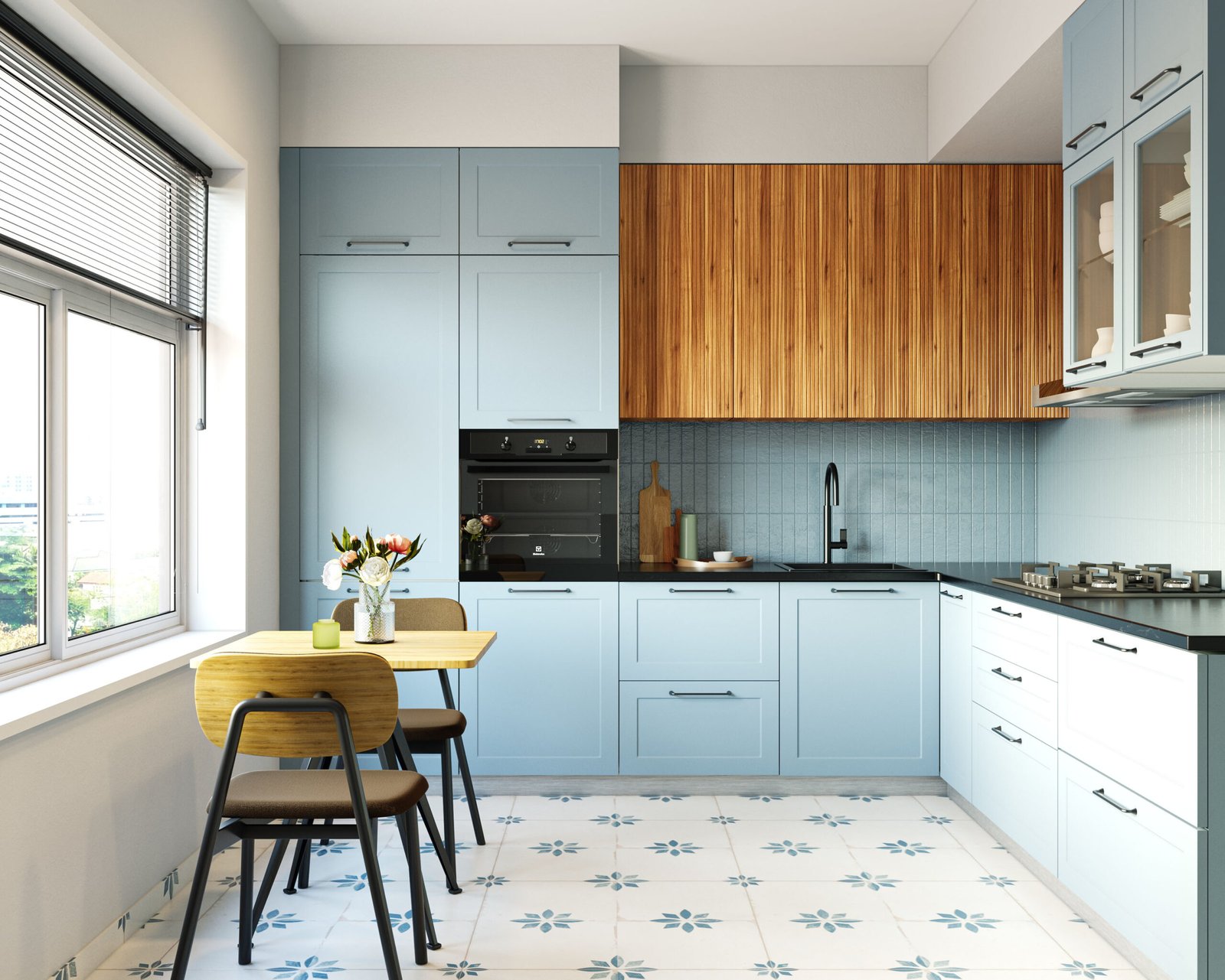 Smart Space-Saving Kitchen with Full-Height Cabinets and Compact Dining Nook