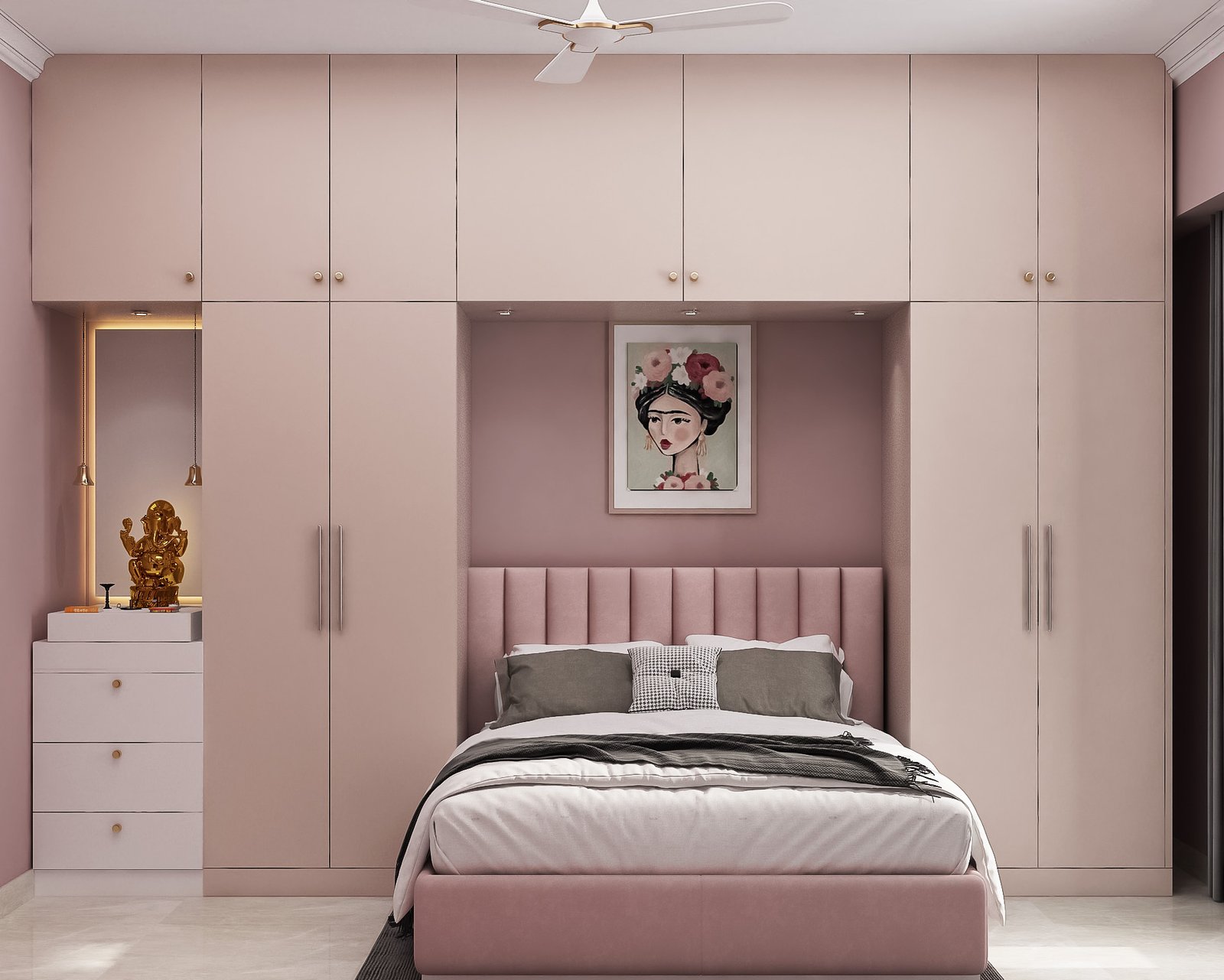 Modular Wardrobe With Bed Wrap and Built-In Dresser