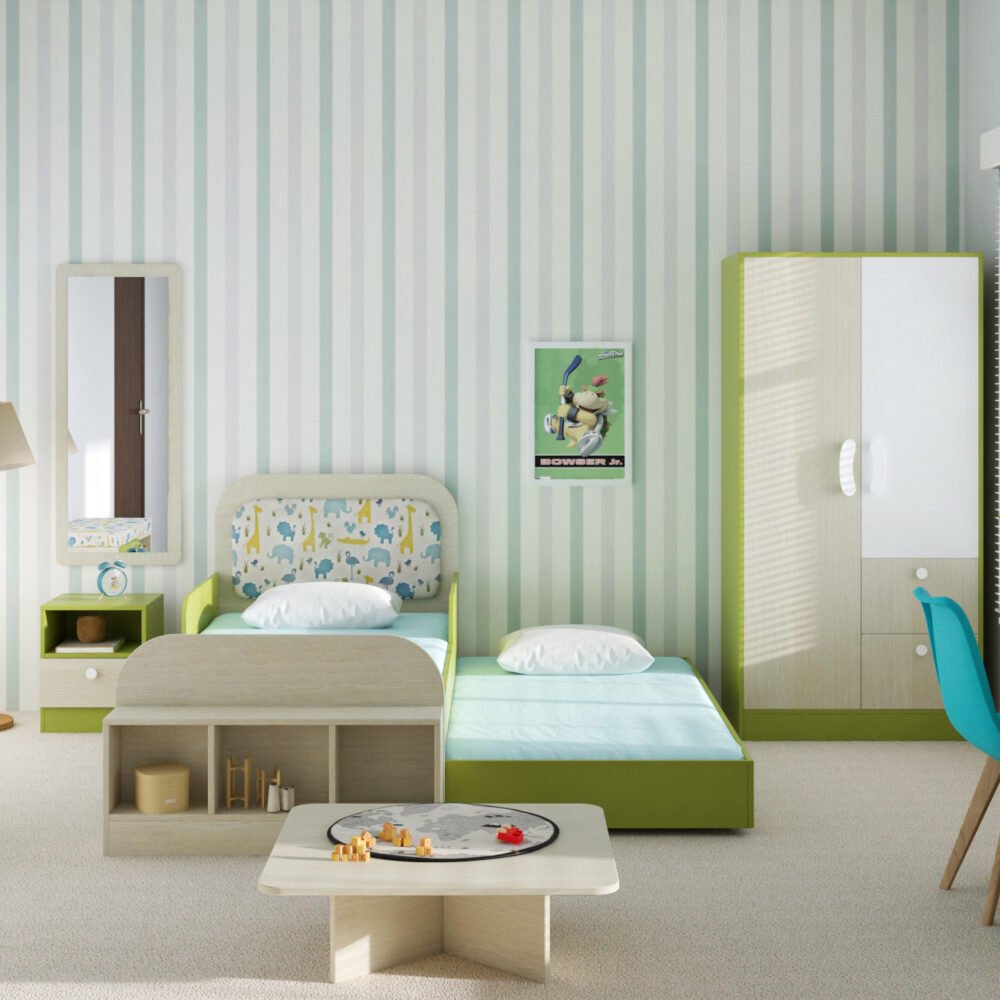 Space-Saving Childrens Bedroom with Trundle Bed and Integrated Storage