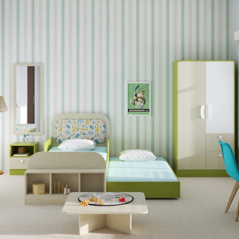 Space-Saving Childrens Bedroom with Trundle Bed and Integrated Storage