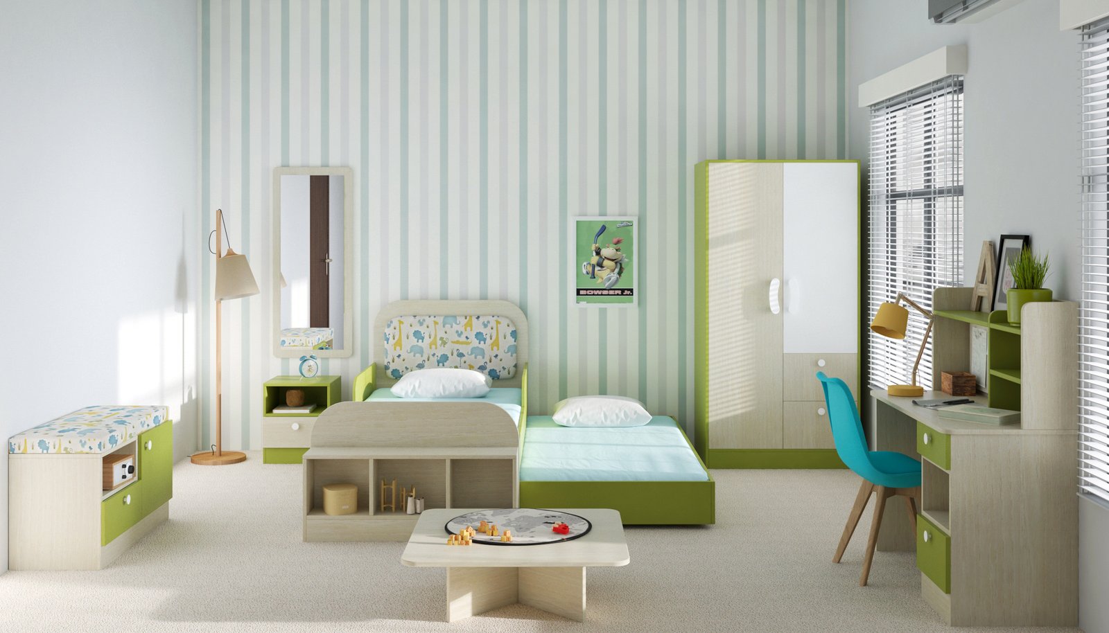 Space-Saving Childrens Bedroom with Trundle Bed and Integrated Storage