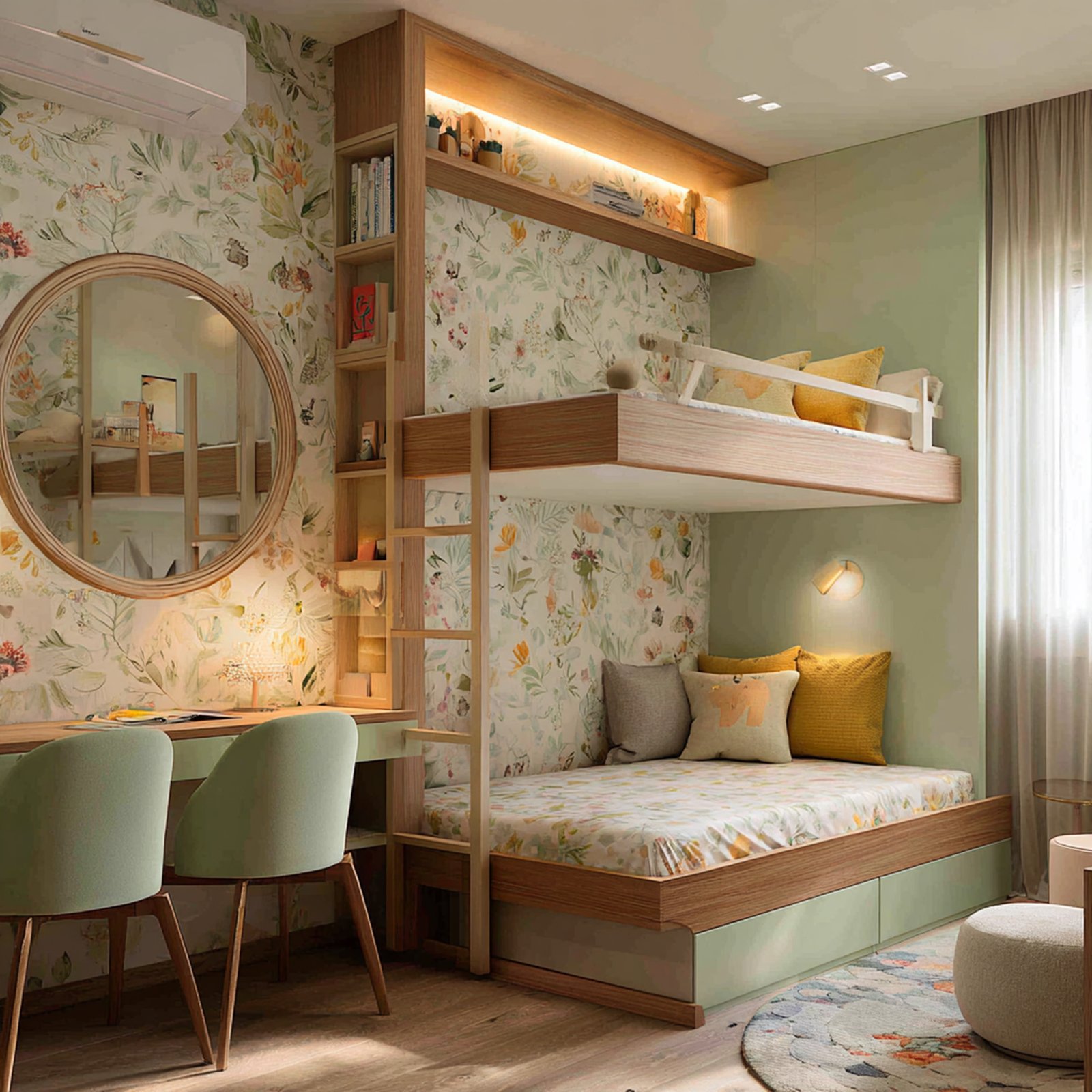 Bunk Bed Space-Saving Design with Storage and Built-In Study