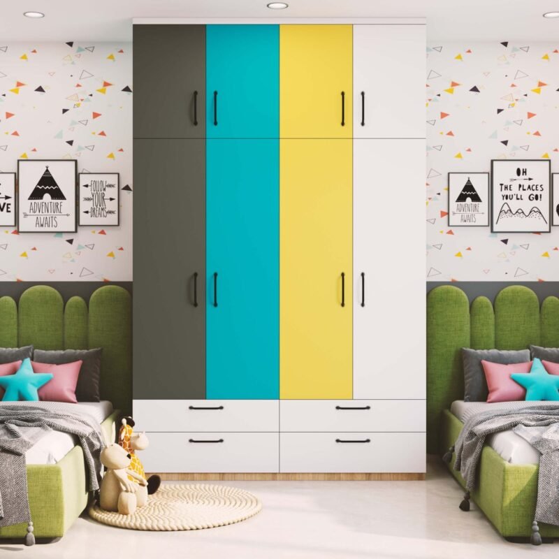 Space-Saving Shared Room with Built-In Wardrobe and Beds