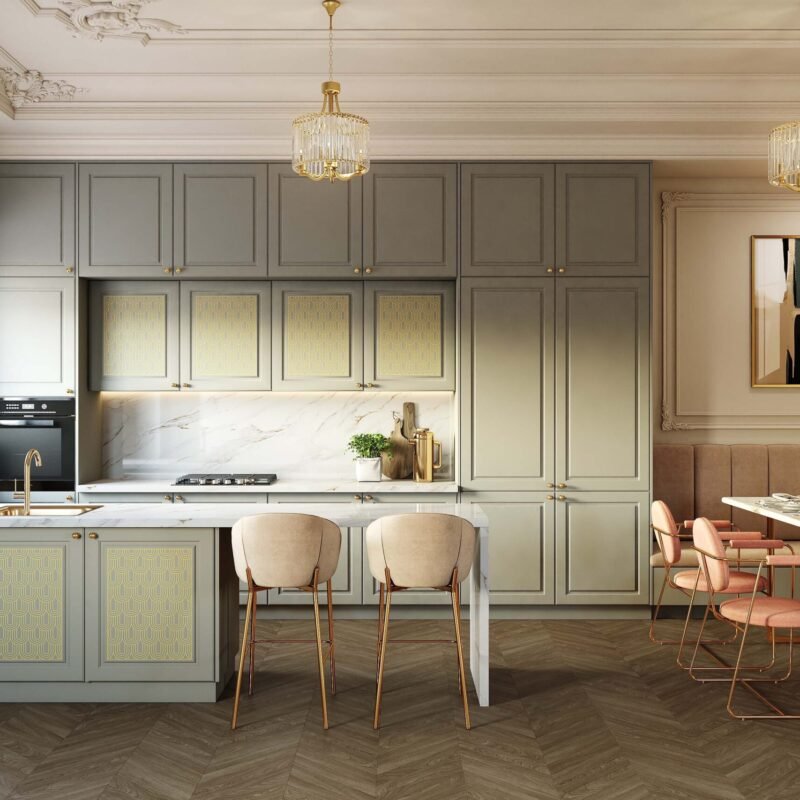 Open-Concept Kitchen-Dining with Banquette and Vertical Storage