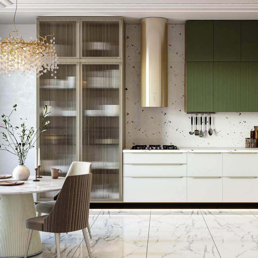 Space-Saving Kitchen with Floor-to-Ceiling Storage and Compact Dining