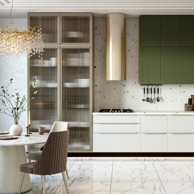 Space-Saving Kitchen with Floor-to-Ceiling Storage and Compact Dining