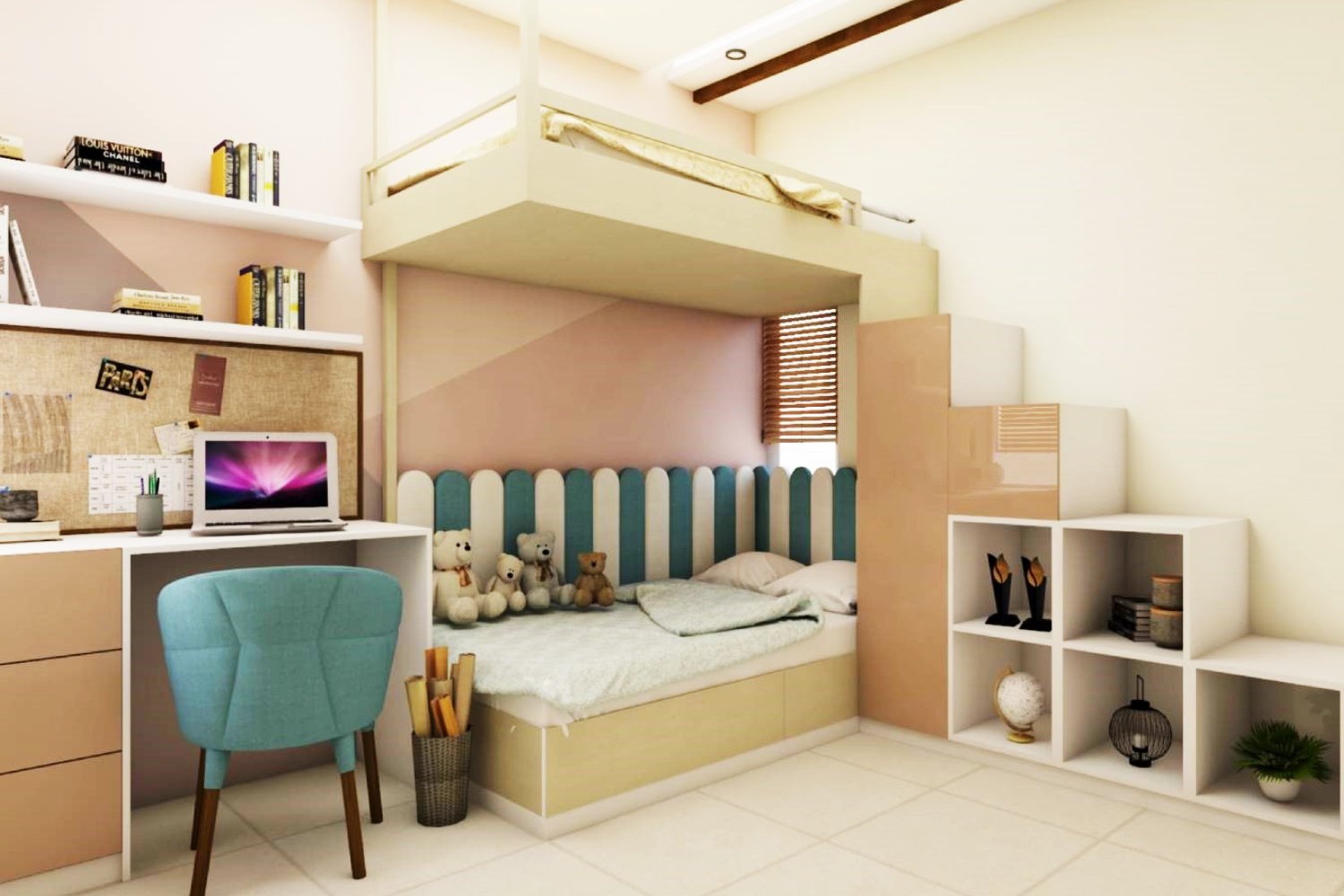 Space-Saving Bunk Bed with Storage Stairs, Under-Bed Drawers and Shelves