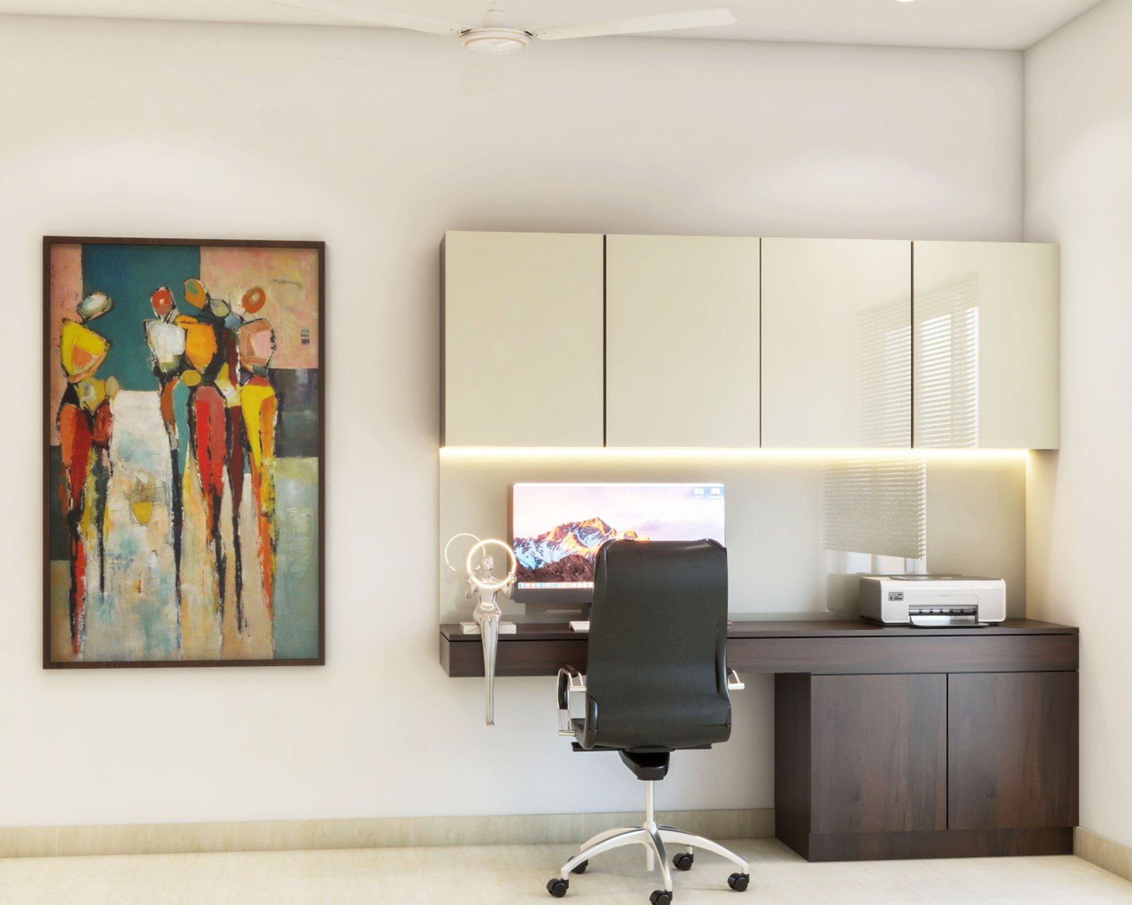 Contemporary Champage And Wood Study Room Design With Strip Lights