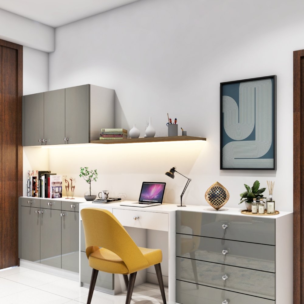 Modern Frosty White And Silver Study Room Designs With Laminates