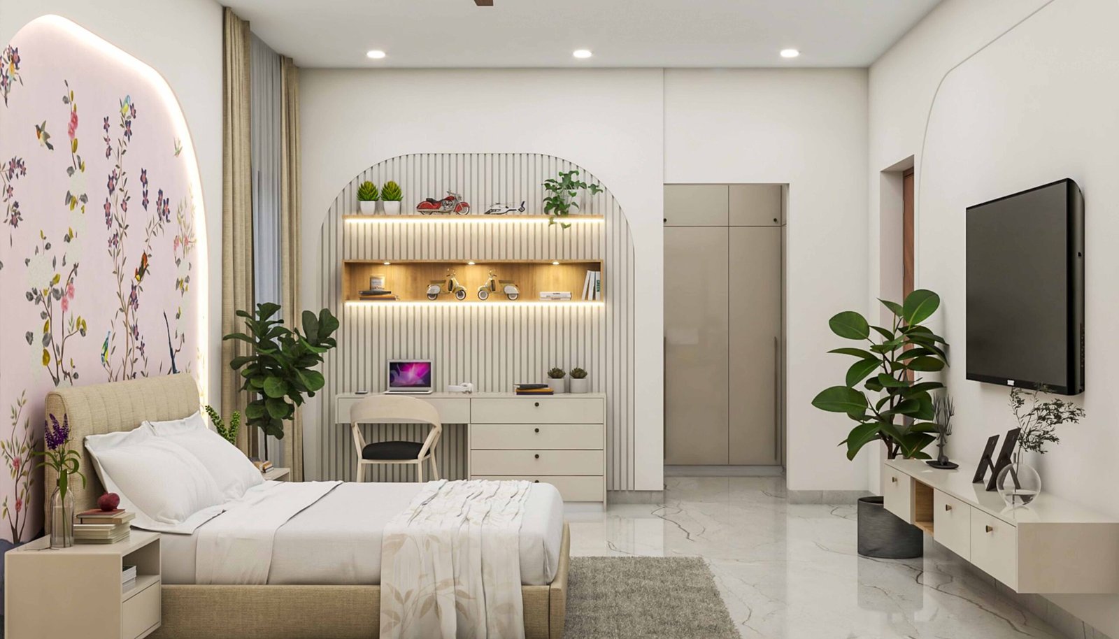 Modern Home Office Design With Walnut Bronze Champagne Colour Accent