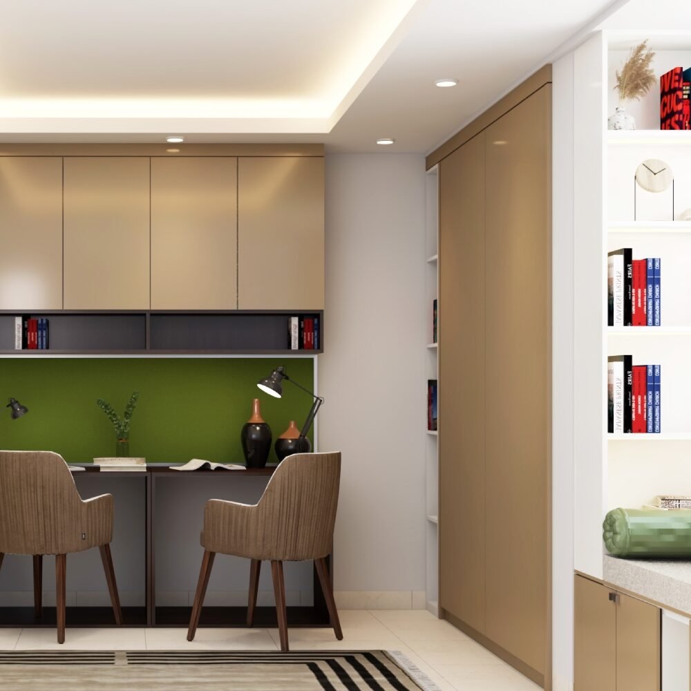 Modern Green And Beige Study Room Design For Two