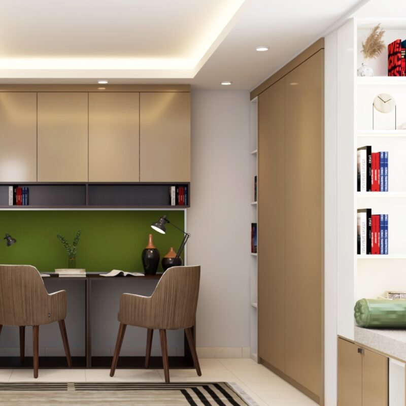 Modern Green And Beige Study Room Design For Two