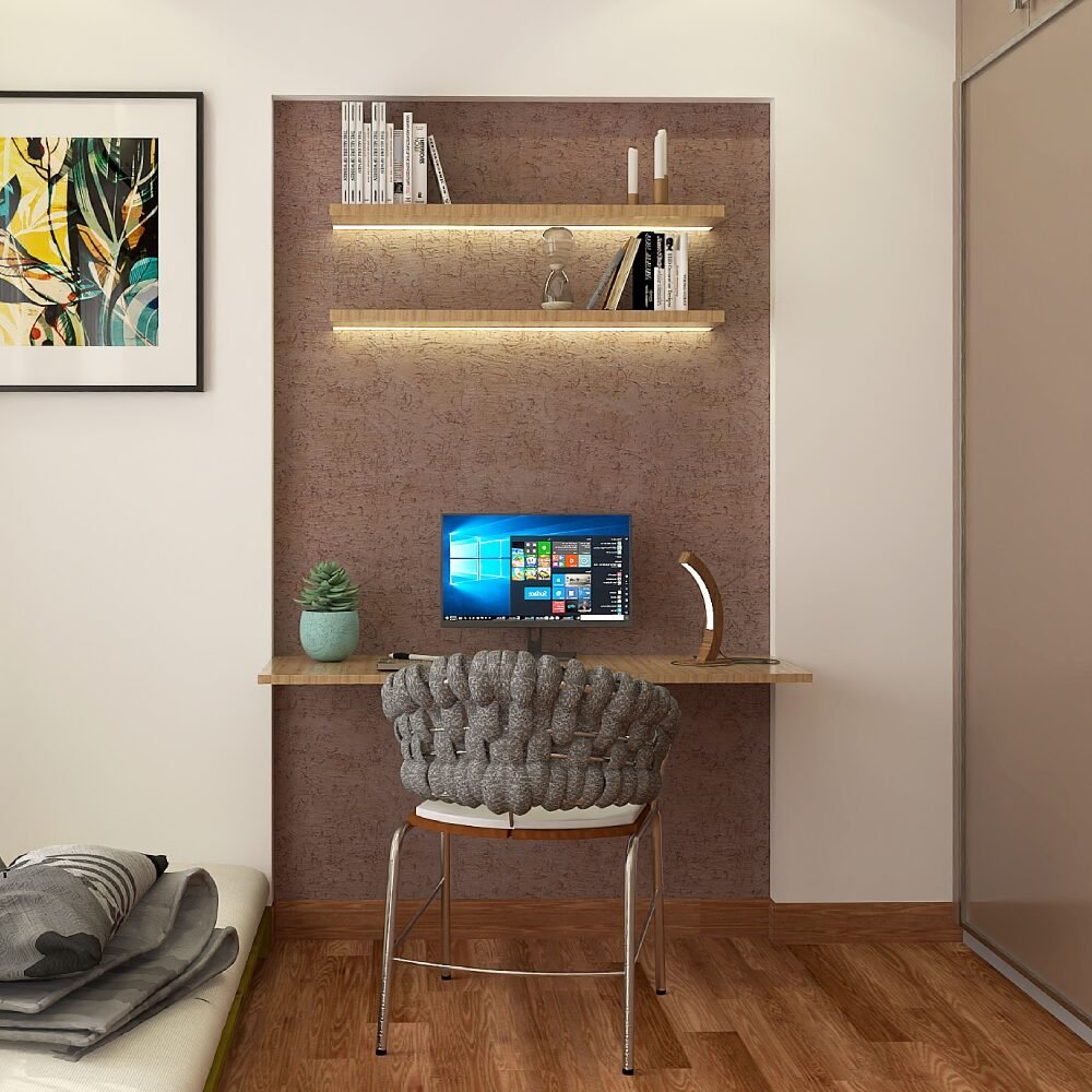Contemporary Study Room Design With Wall-Niche Study Table