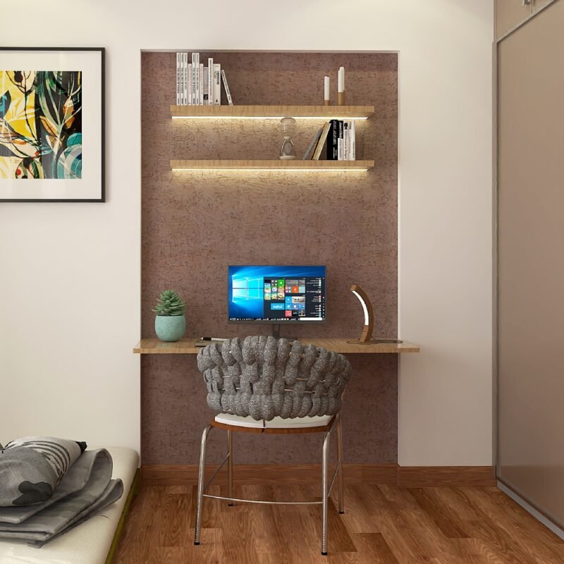 Contemporary Study Room Design With Wall-Niche Study Table