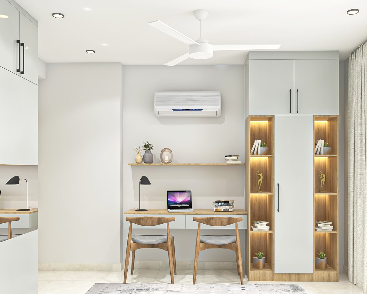 Mid-Century Modern Smoke Grey And Acacia Study Room Design