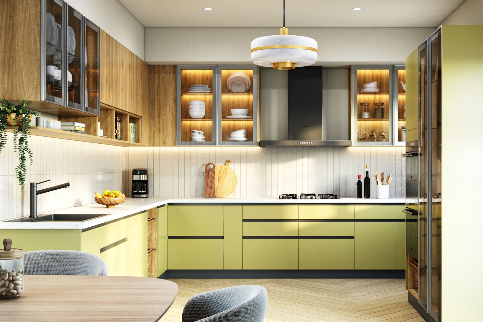 Glossy Ivory Ceramic Wall Tiles Design in Vertical Stack Bond