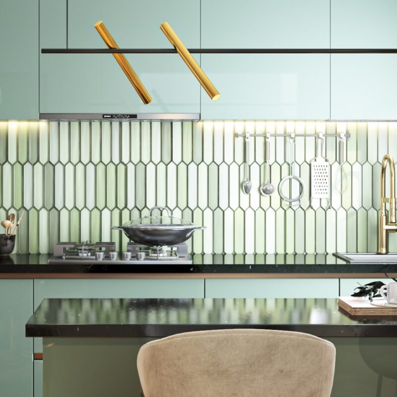 Glossy Ceramic Green Kitkat Ceramic Tiles Design