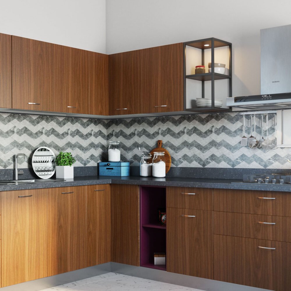 Matte Ceramic Herringbone Tiles Design in Dark and Light Grey