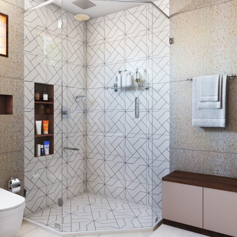 White Non-Slip Grid and Abstract Ceramic Tiles Design
