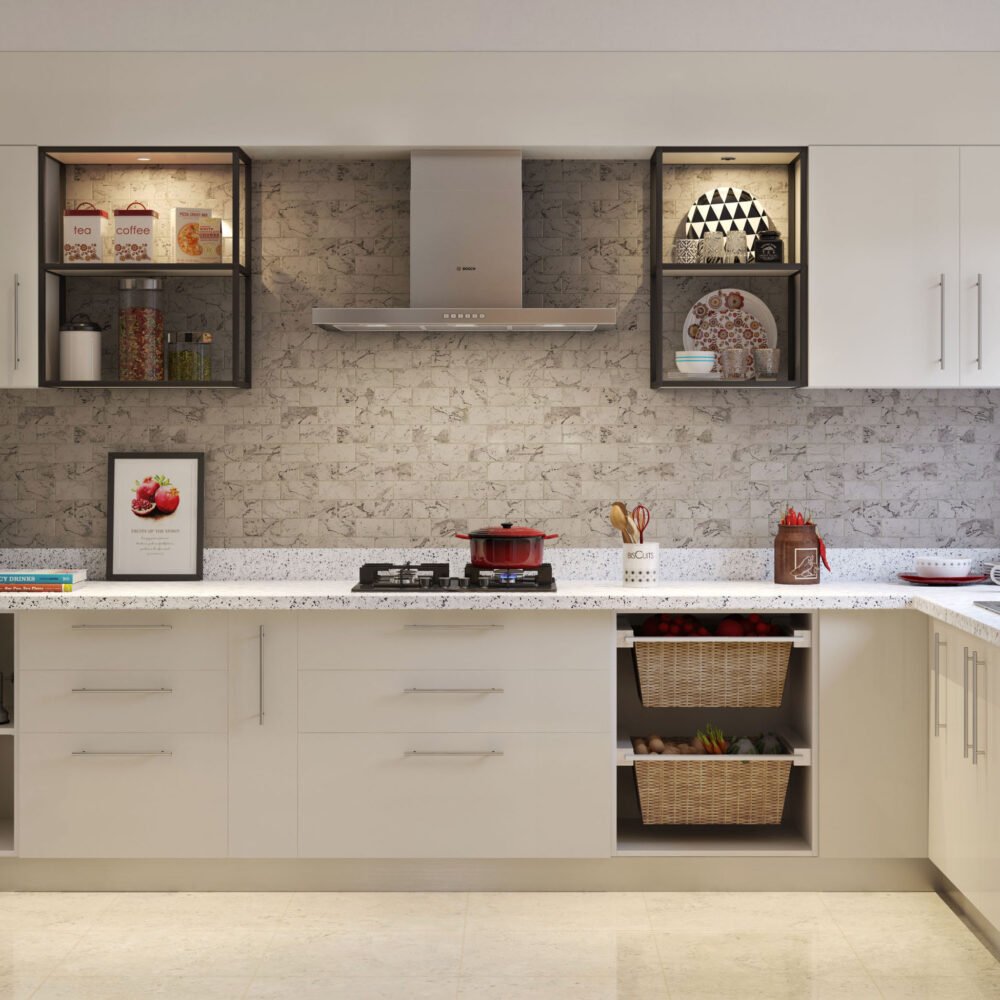 Glossy White and Grey Subway Ceramic Tiles Design for Modern Kitchens
