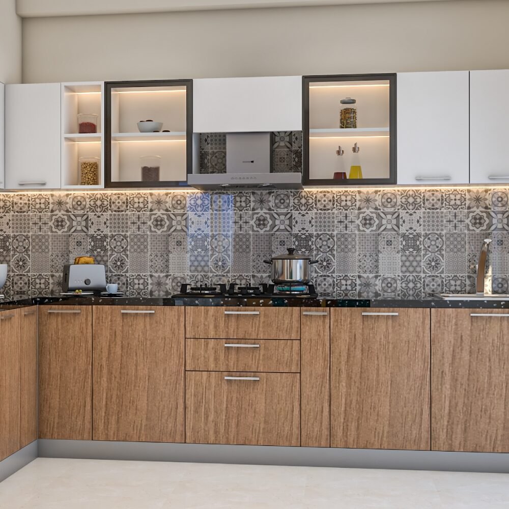 Glossy Ceramic Moroccan Tiles Design in Black and White for Kitchen