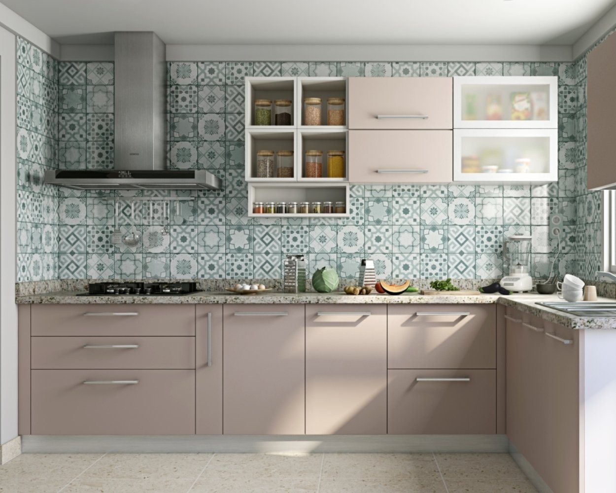 Blue and White Ceramic Mosaic Tiles Design for Kitchens