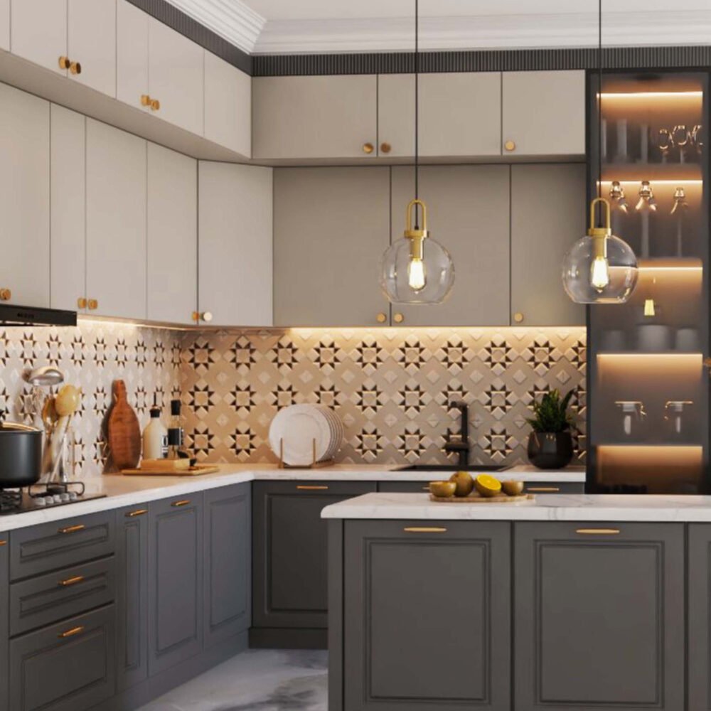 Moroccan Beige and Black Ceramic Tiles Design with Geometric Patterns