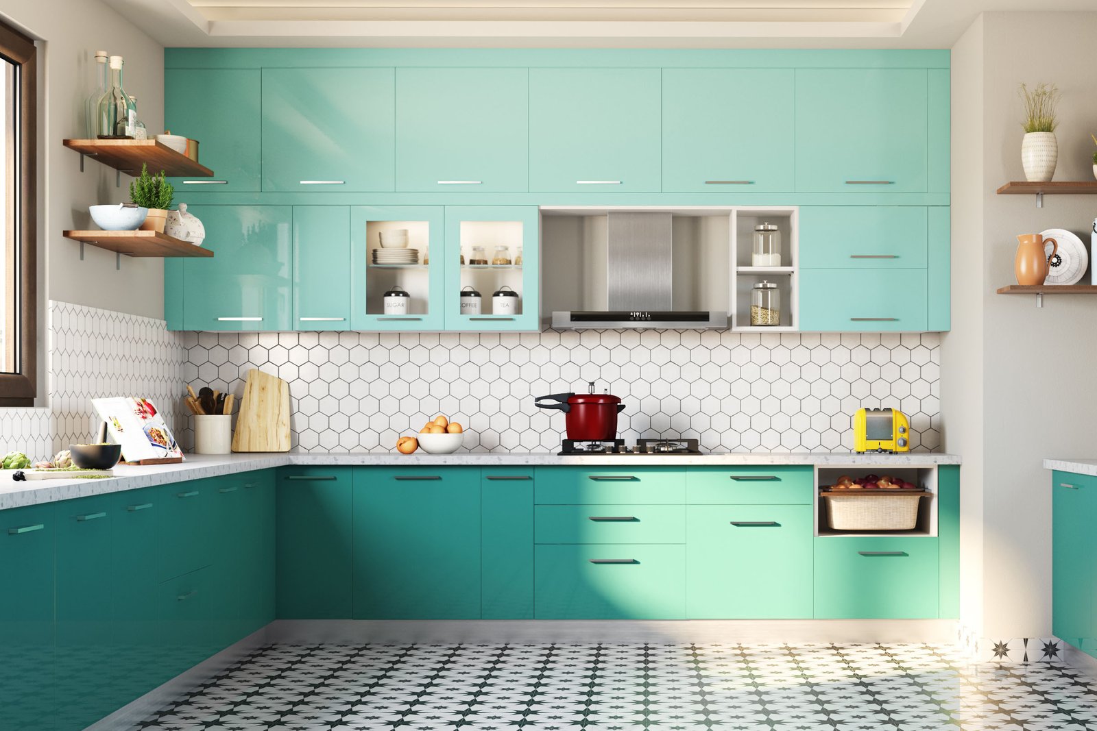 Elegant White Geometric Hexagon Porcelain Tiles Design for Kitchens