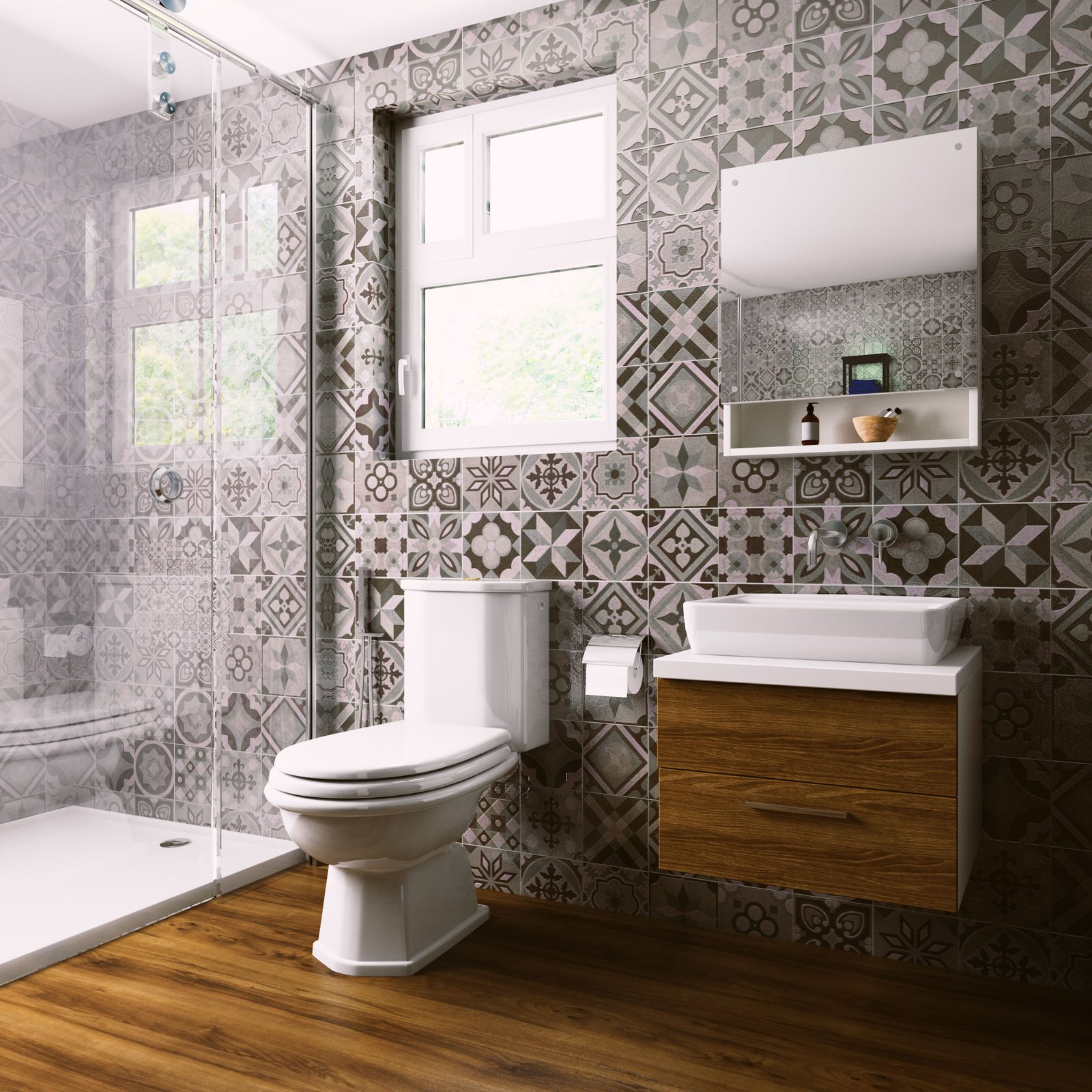 Multicolour Moroccan Porcelain Tiles Design for Bathrooms