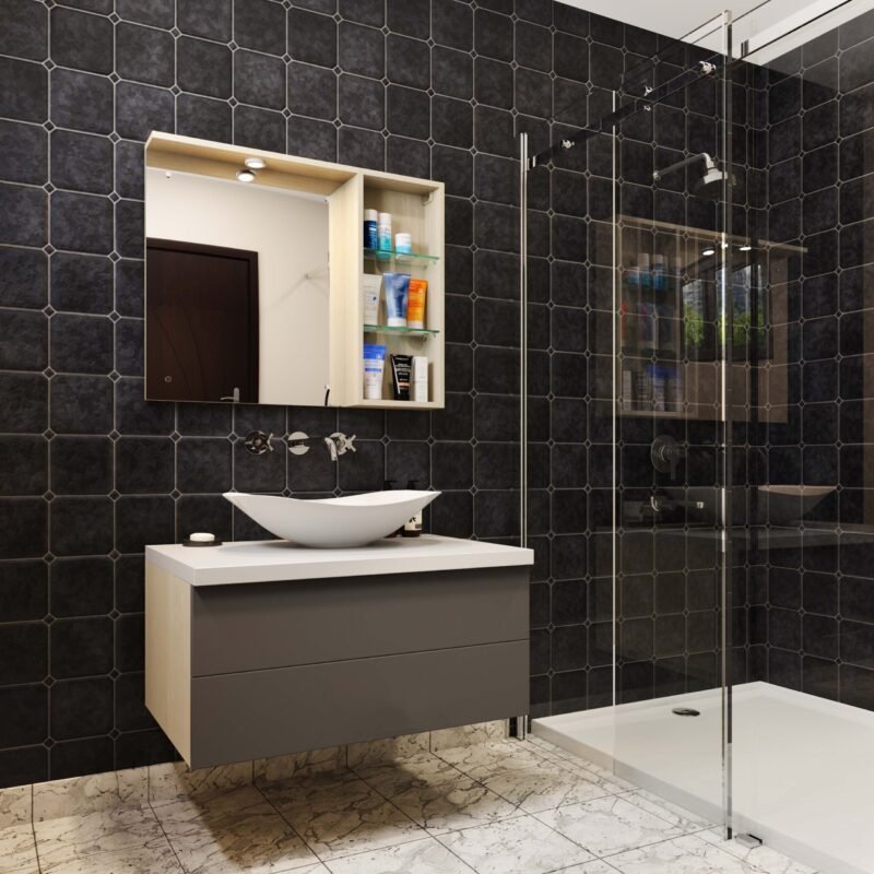 Black Gres Matt Finish Mosaic Tiles Design for Bathrooms