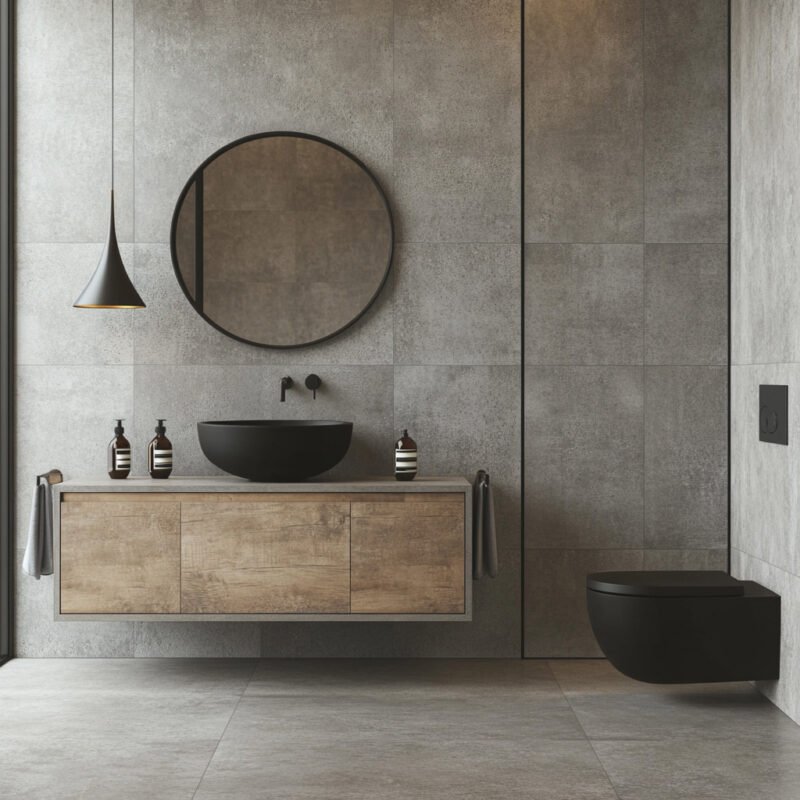 Grey Square Porcelain Tiles Design for Kitchens and Bathrooms