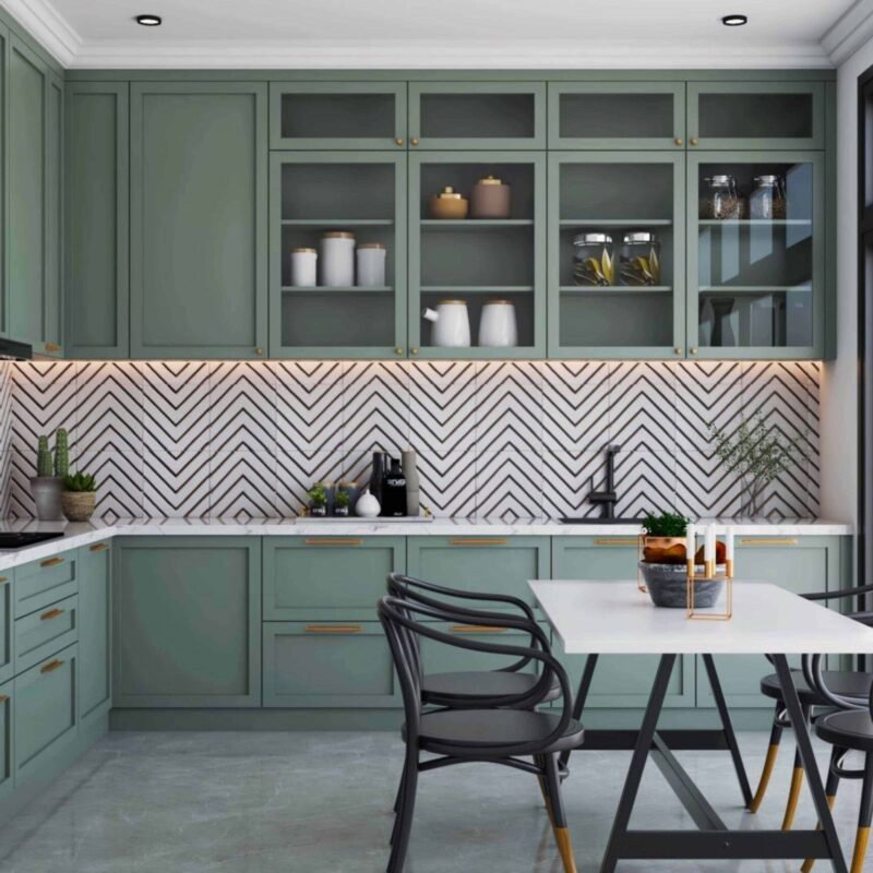 White and Black Geometric Ceramic Tiles Design for Kitchen