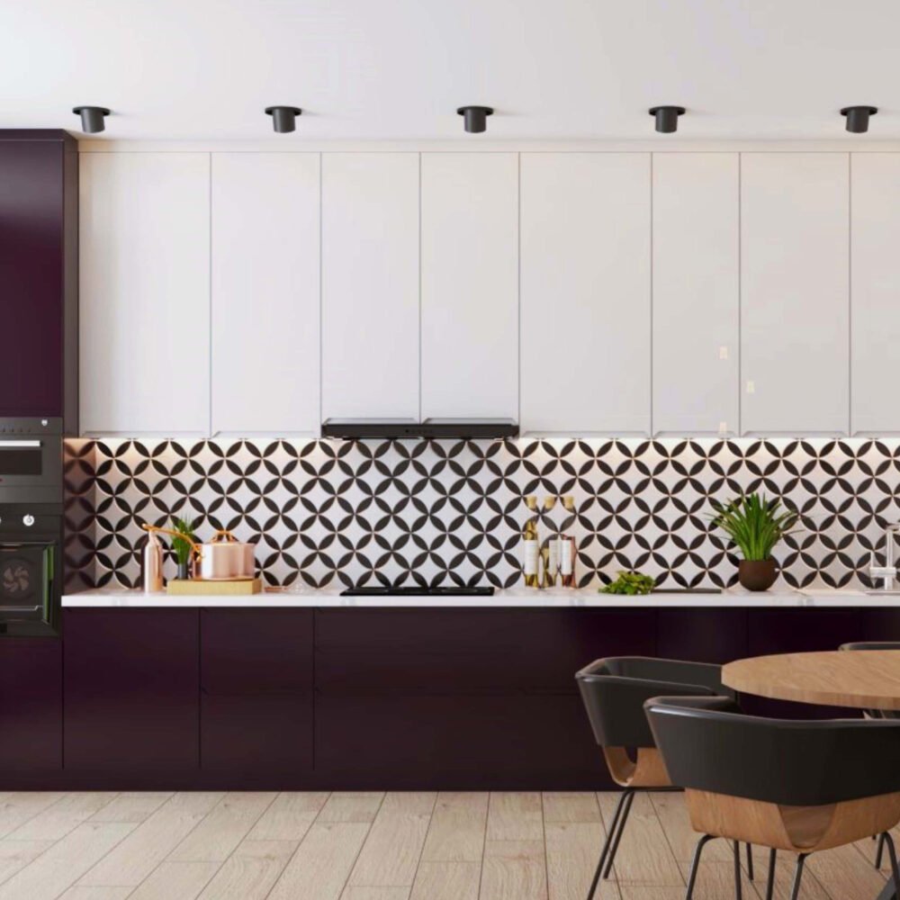 Stylish Black and White Ceramic Kitchen Tiles Design with Geometric Pattern