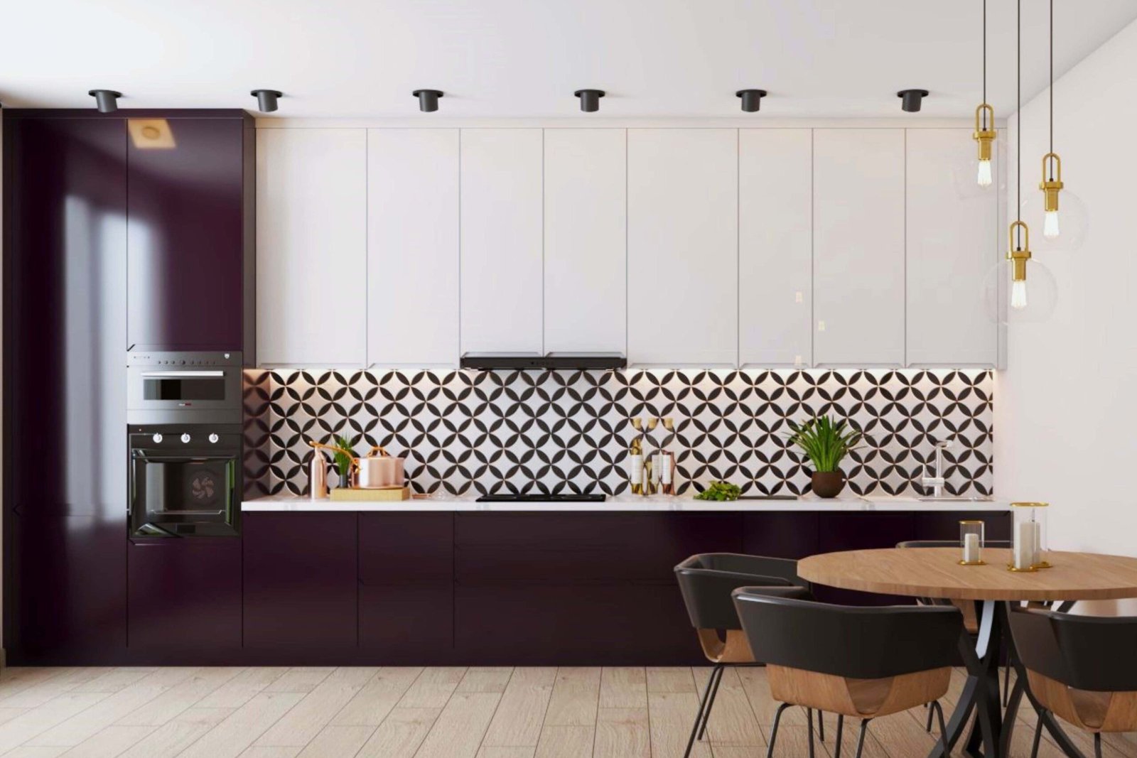 Stylish Black and White Ceramic Kitchen Tiles Design with Geometric Pattern
