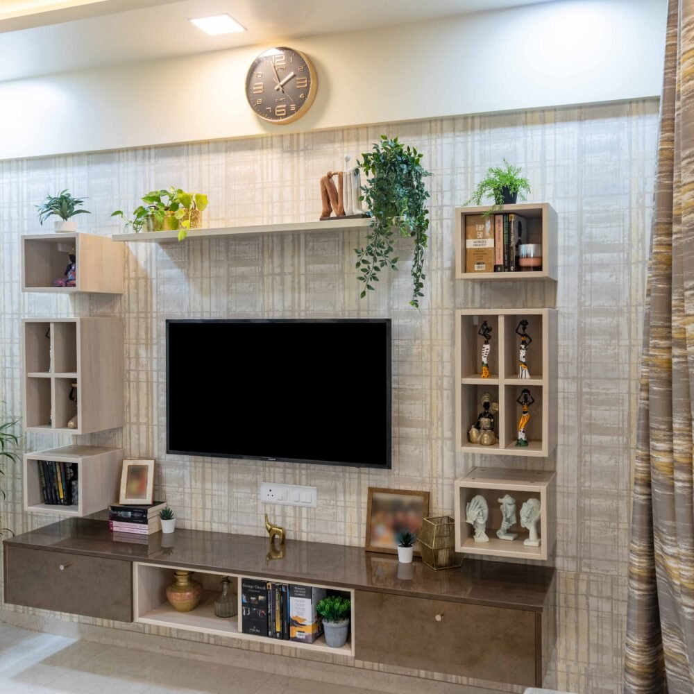 Two-Toned Wall Contemporary TV Unit Design in Copperworks and Argent Acacia