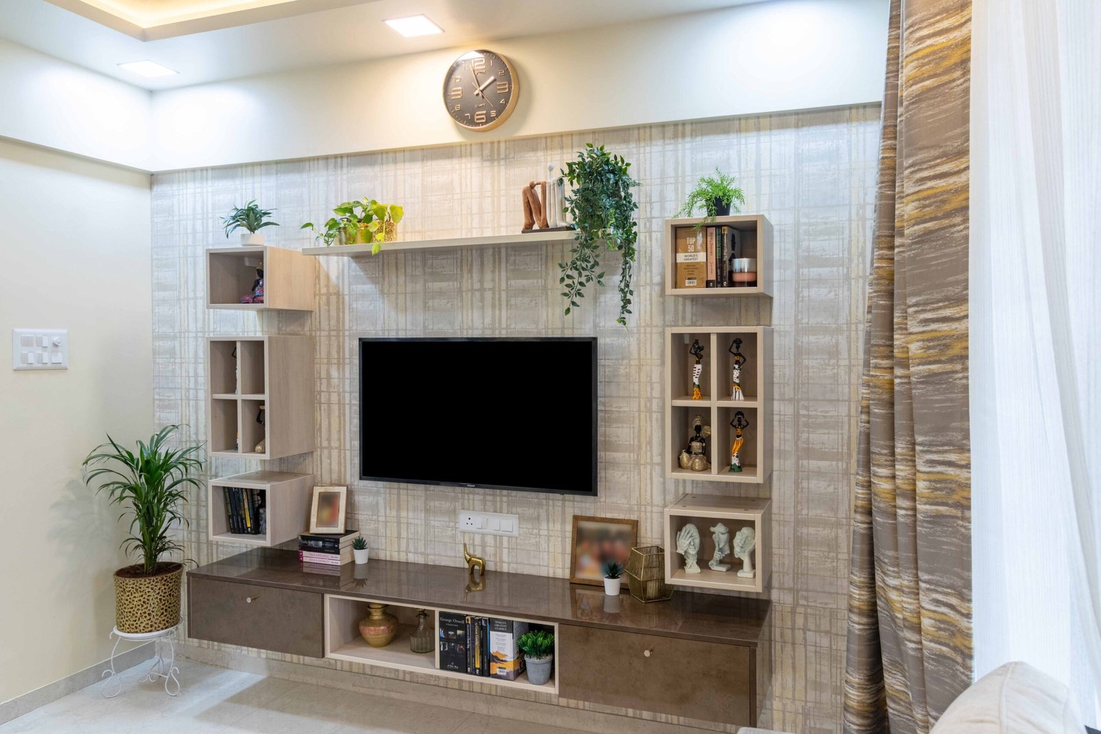 Two-Toned Wall Contemporary TV Unit Design in Copperworks and Argent Acacia