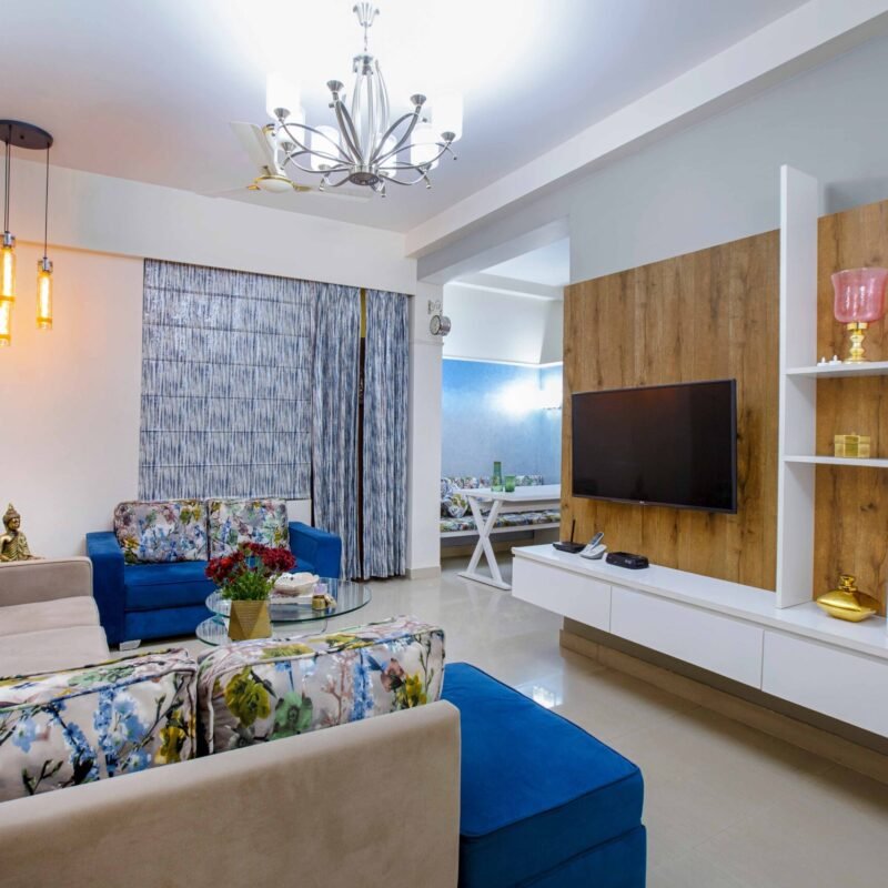 White and Wooden Modern TV Unit Design with Floating Storage